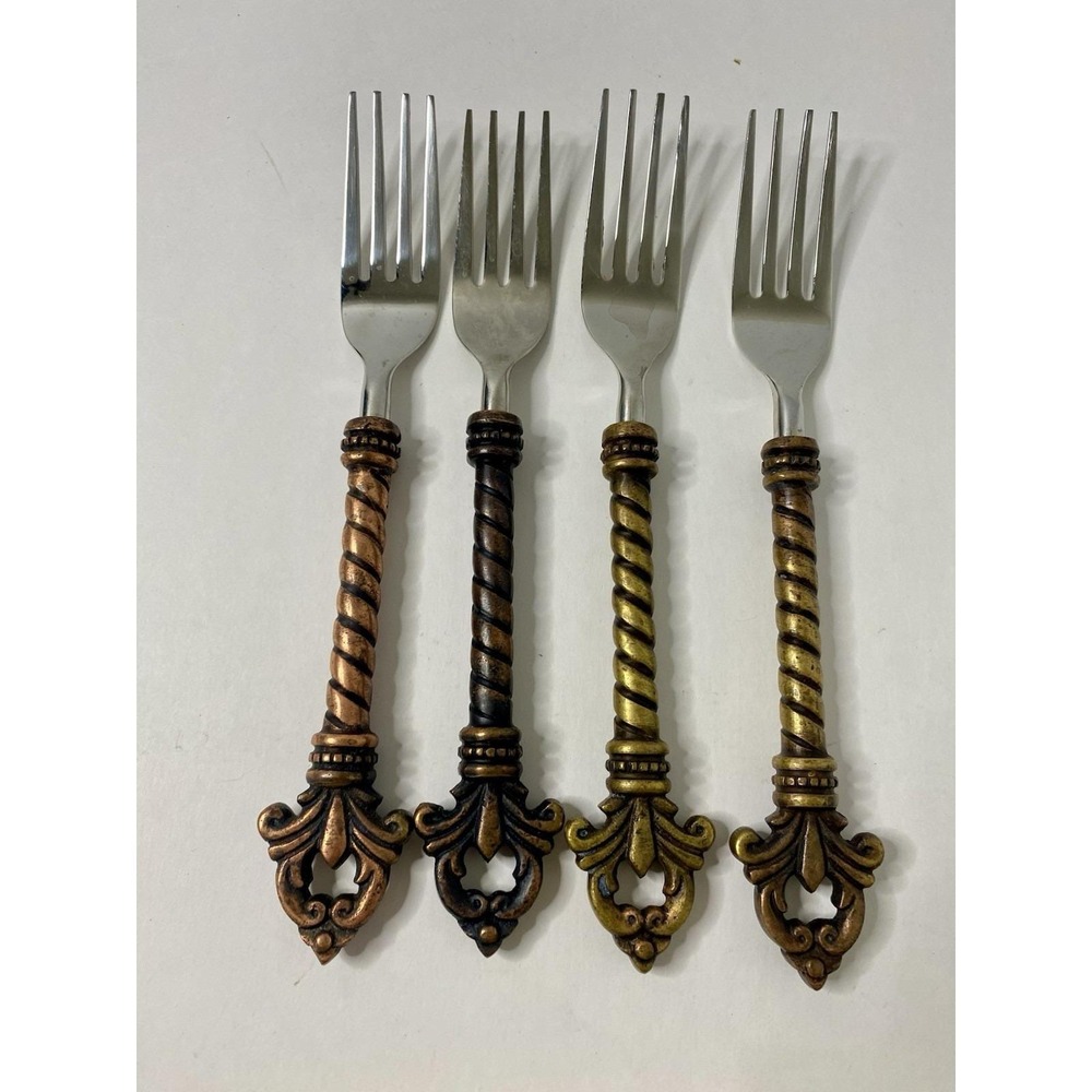 4 Gracious Goods Collection Acanthus Fleur de lis Stainless Dinner Forks 8.5"